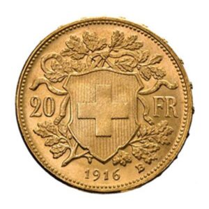Croix Suisse 20 francs Vreneli, pièce en or, revers