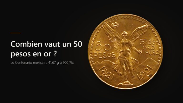 Revers d'une pièce de 50 pesos mexicain en or de 1921, Victoire ailée et mention 37,5 Gr ORO PURO