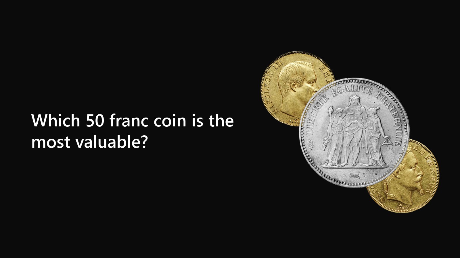 Gold and silver 50 franc coins on a black background